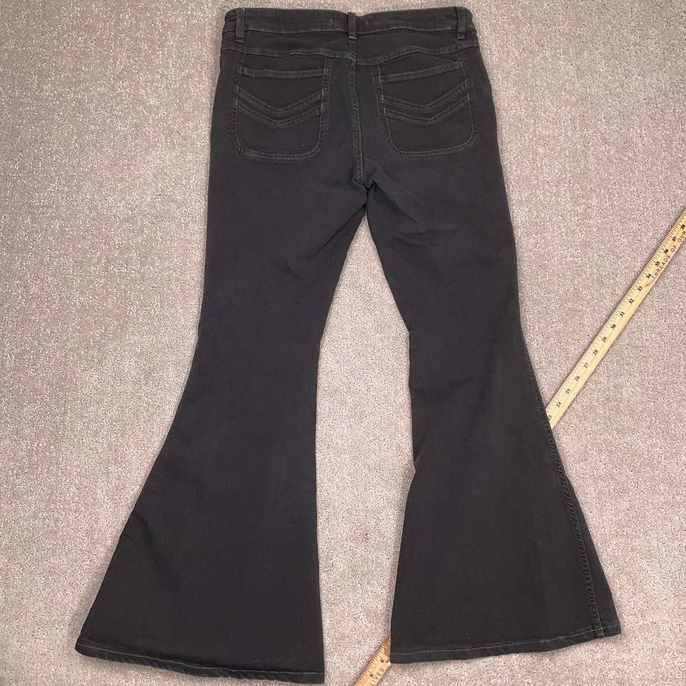 Free People Jeans Women 32W 31.5L Black Flare Chevron Stitch 70s Penny Lane VTG - Picture 11 of 12
